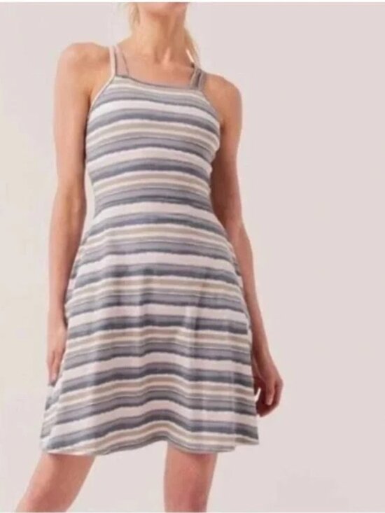 Pact Organic Dresses & Skirts - PACT Striped Built in Bra Dress Organic Cotton Fit & Flare Dress with Pockets S
